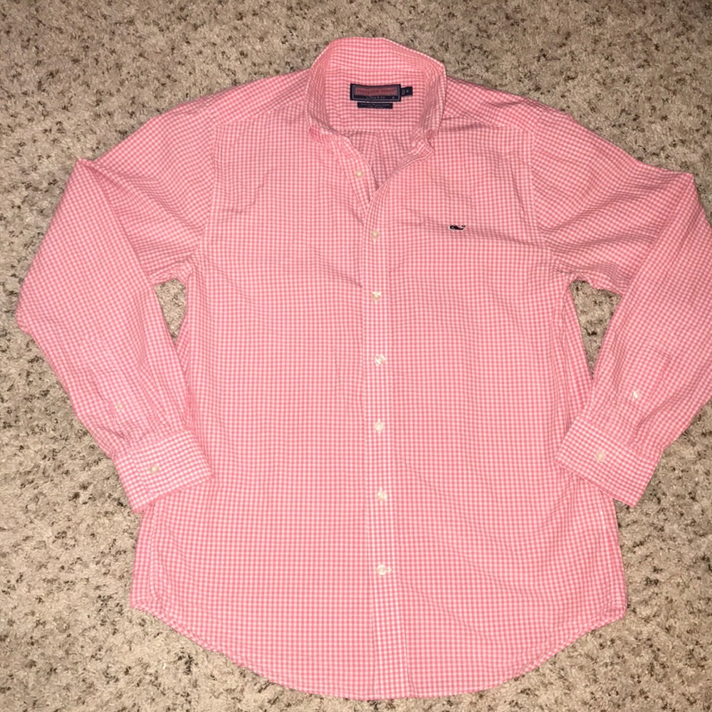 Men’s vineyard vines pink gingham button down